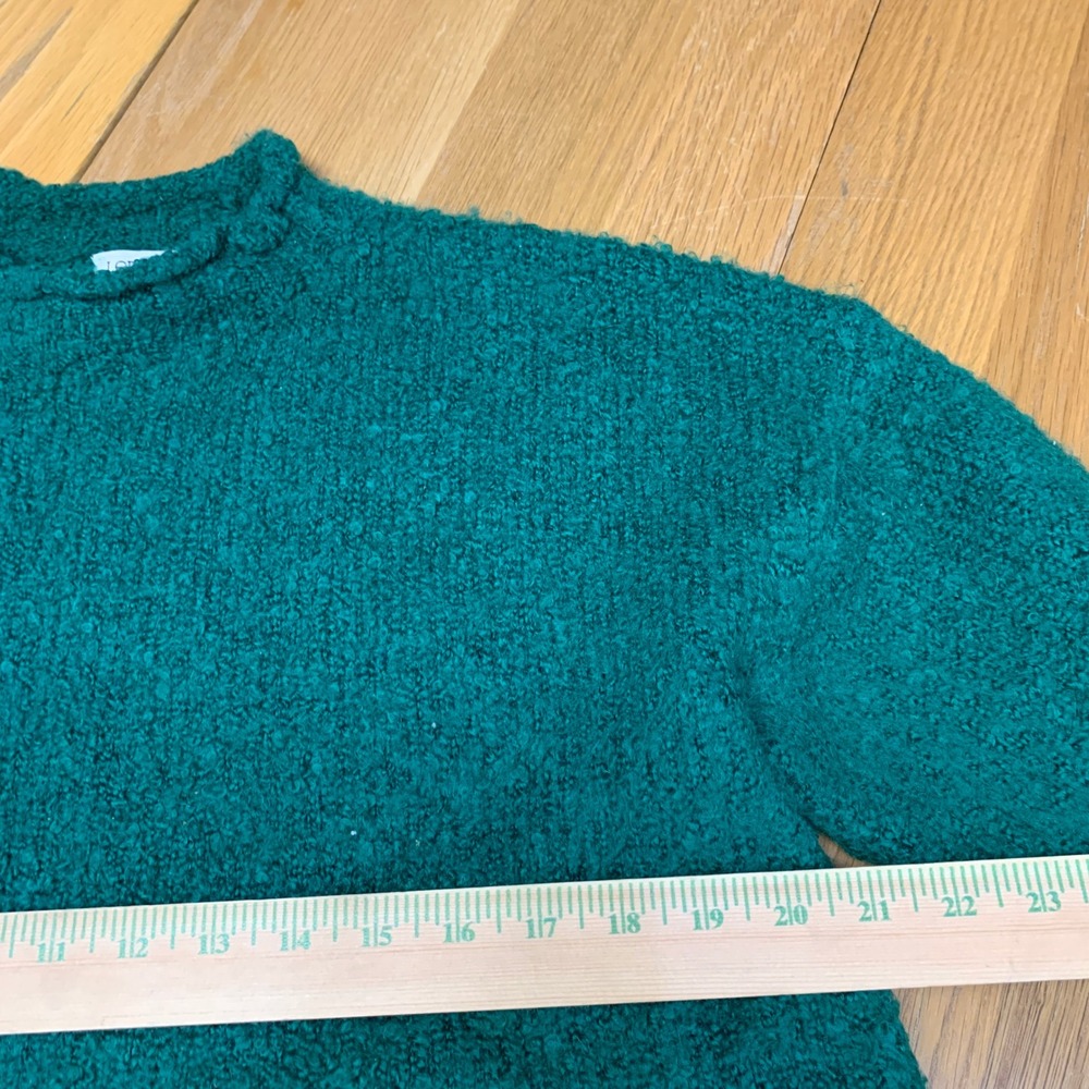 J. Crew Womens Emerald Green Boucle Wool Alpaca Blend Mock Neck Sweater Large - Picture 2 of 6